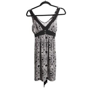 FANG Y2K Black White Dots Geometric Knee Length Empire Waist Dress Jrs S